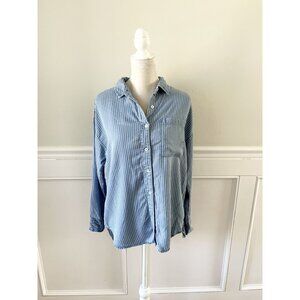 Forever 21 M Blue Striped Oversized Button-Down Shirt With Long Sleeves